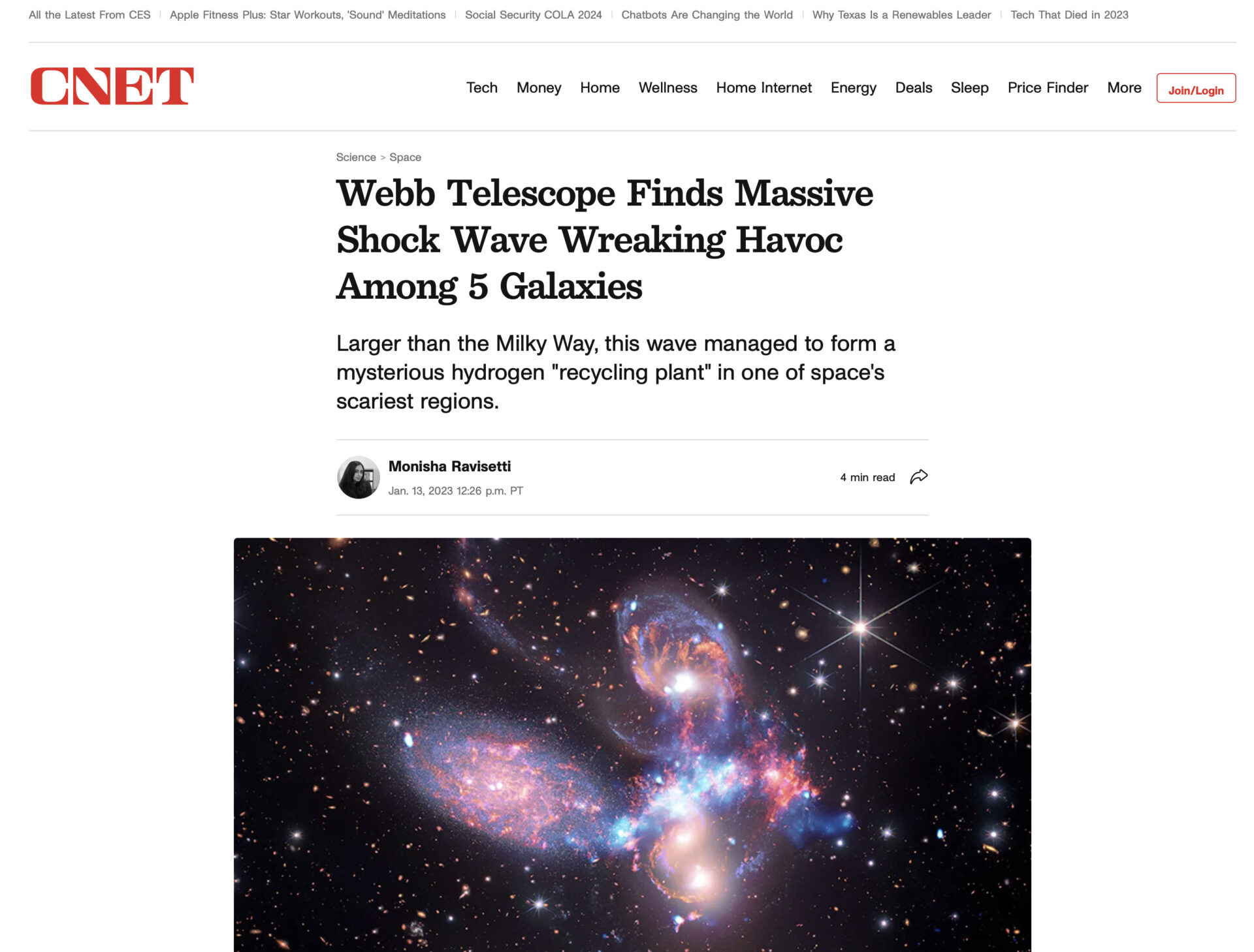 Webb Telescope Finds Massive Shock Wave Wreaking Havoc Among 5 Galaxies